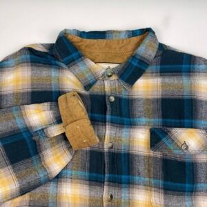 Legendary Whitetails Men's 2XL Buck Camp Plaid Flannel Shirt Teal‎ Blue Yellow